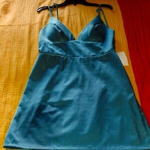 Elegant Blue Women's Dress With Form Fitted Chest, Zip back with spaghetti strap